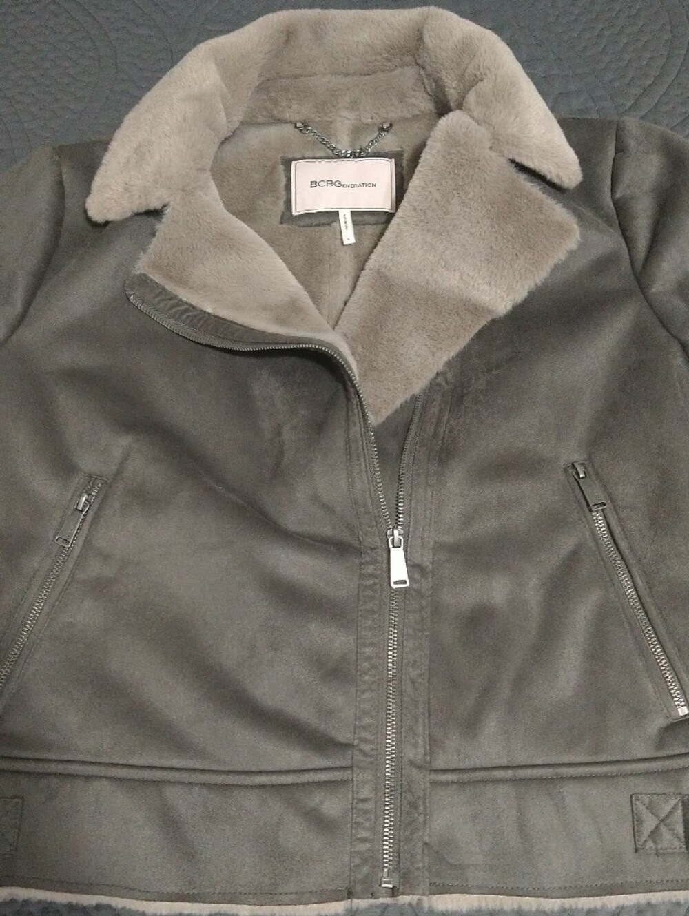 BCBGeneration Taupe Faux-fur Moto Winter Jacket Large